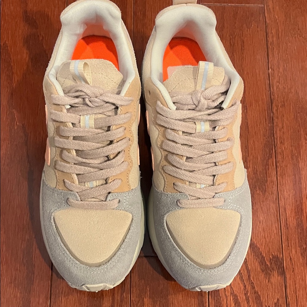 Veja Beige and Light Gray Suede Low-Top Sneakers